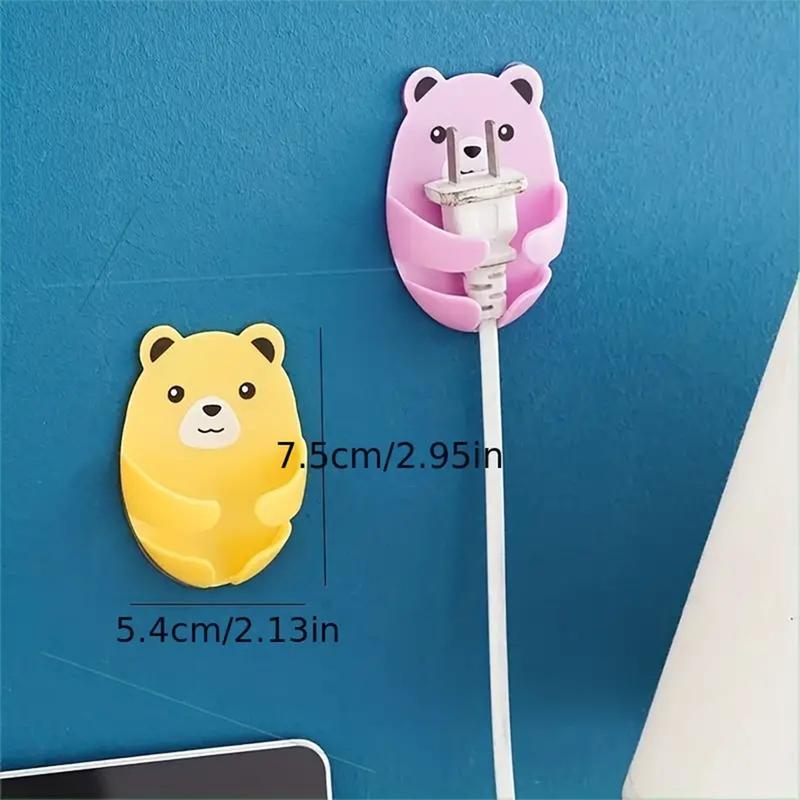 Multi Functional Hooks, 4 Counts/set Cartoon Hug Bear Non Drilling Adhesive Hook, Plug Hook, Power Socket Holder, Kitchen Bear Plug Storage Hook Wall