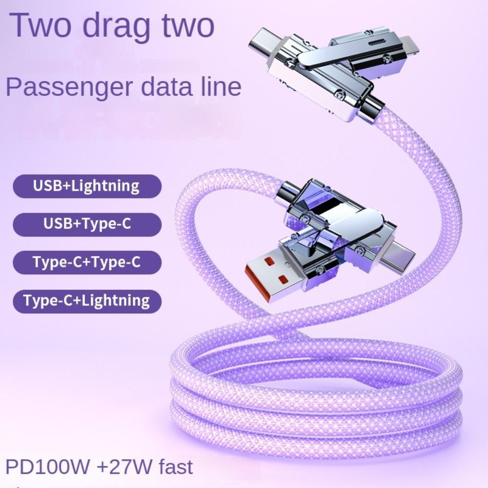 4-in-1 Multi-function Data Cable, PD100W Charging, Dual Type-C 27W Fast Charging Data Cable, Type-C Upgrade Chip Supports Mobile Phones To Charge Mobile Phones, Type C Charger
