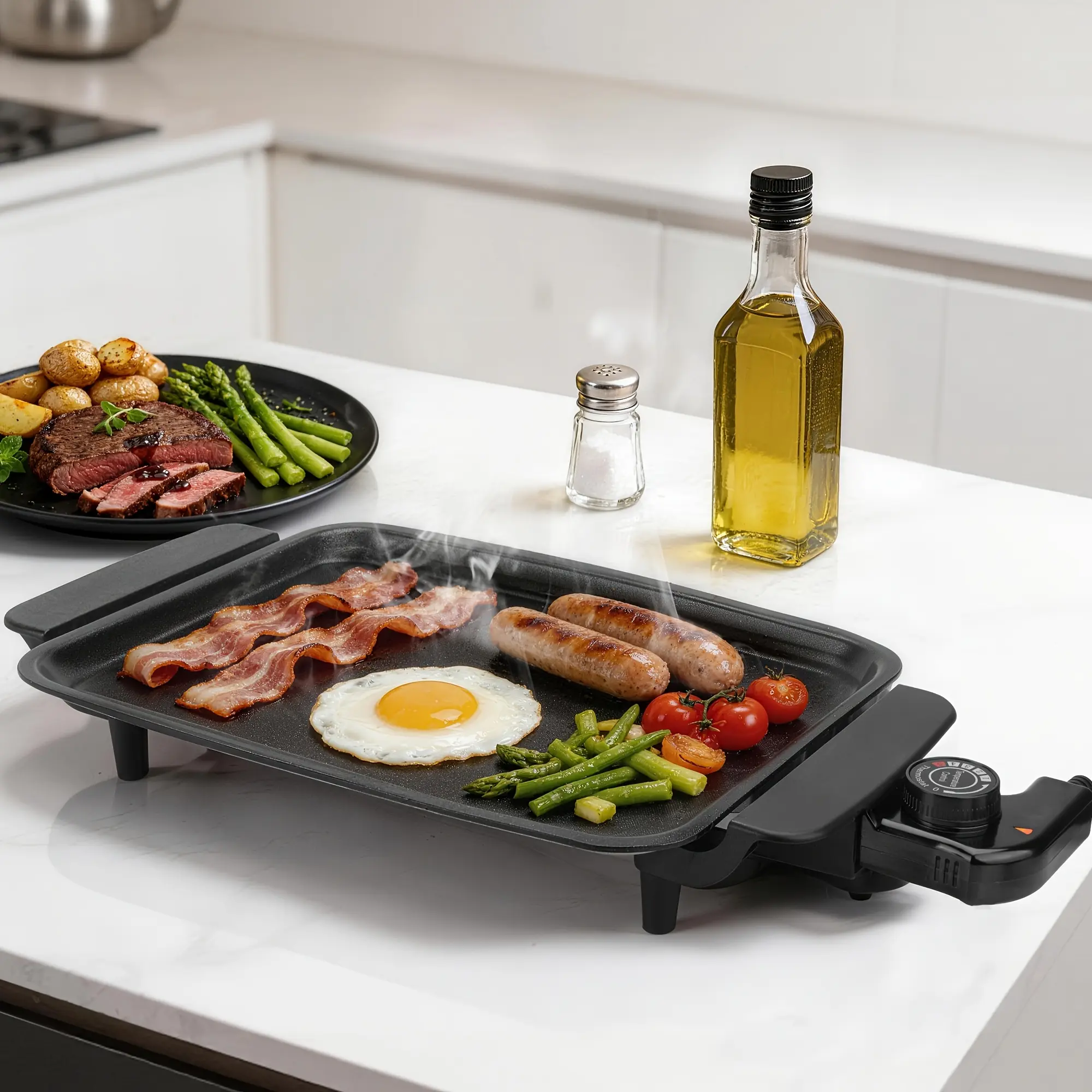 12-inch Mini Electric Baking Pan, Non-stick Coating Ensures Easy Cleaning, Adjustable Temperature, Suitable For Indoor And Outdoor Barbecuing, Kitchen Appliances