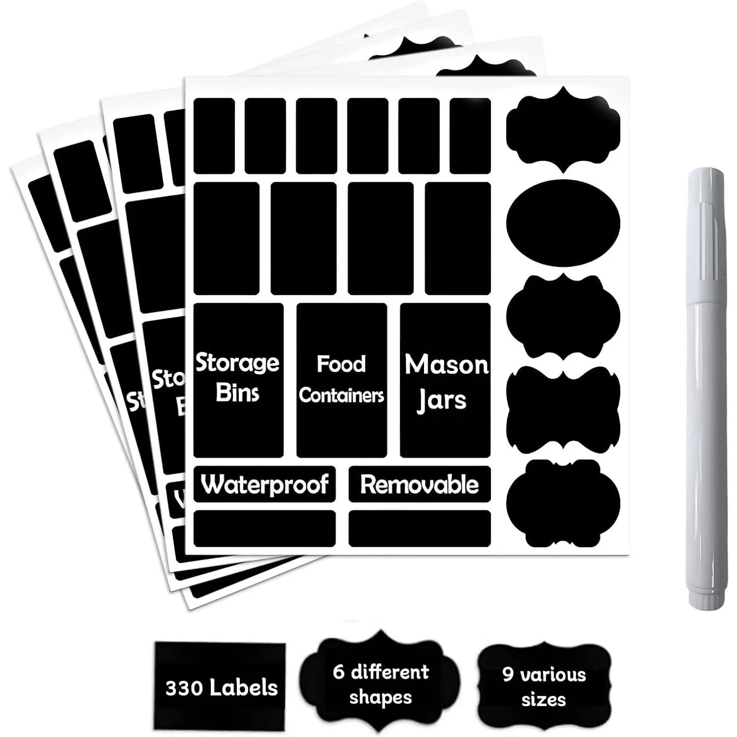 330 count  Labels Stickers for Jars |  Chalkboard Labels, For  Containers, Bottles, Blackboard Stickers, 1 Erasable Chalk Marker, Black