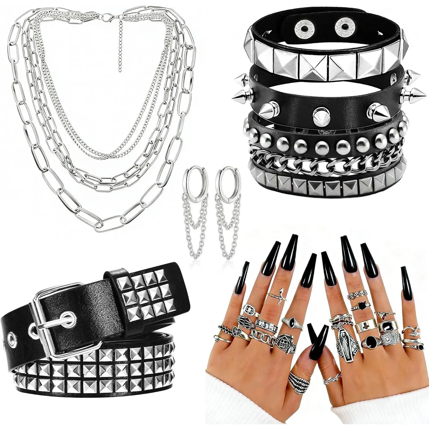 31 count Punk Costume Set for Women Goth Emo Y2k Rock Costume Adjustable for Party Halloween Punk Rock Accessories Set