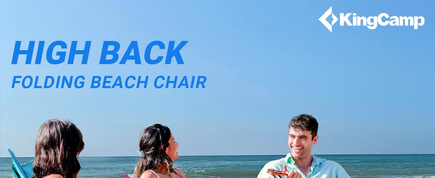 KingCamp Low Beach Chair, High Back Folding Camping Chair for Adults, Oversized Breathable Mesh Seat, 300lbs Heavy Duty Portable Chair with Cup Holder & Storage Pockets for Beach, Outdoor