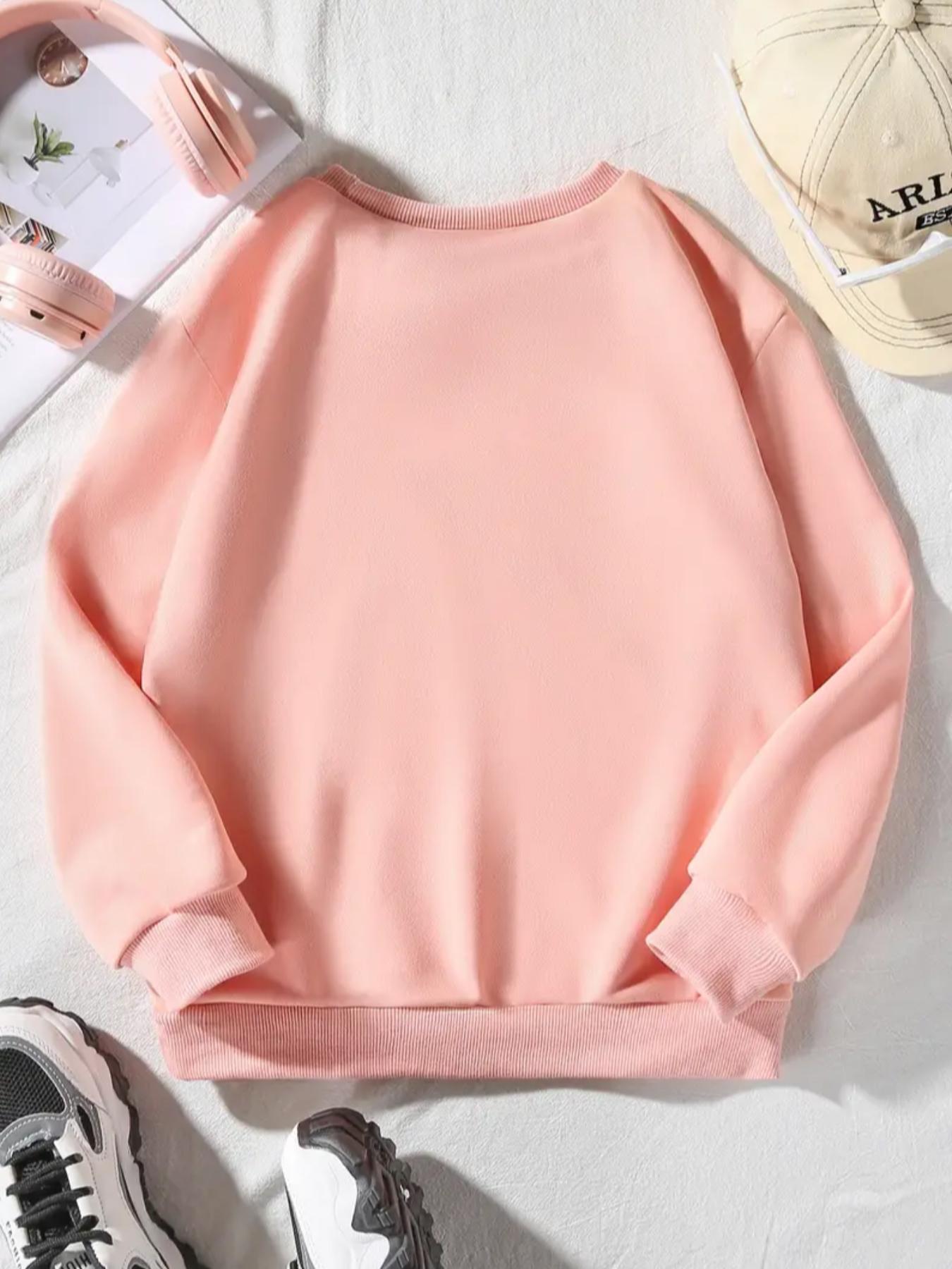 Girl's Cartoon Bull Head & Letter Print Drop Shoulder Thermal Lined Sweatshirt, Casual Long Sleeve Round Neck Pullover for Spring & Fall, Kids Clothes for Daily Wear, Casual Cozy Sweatshirt