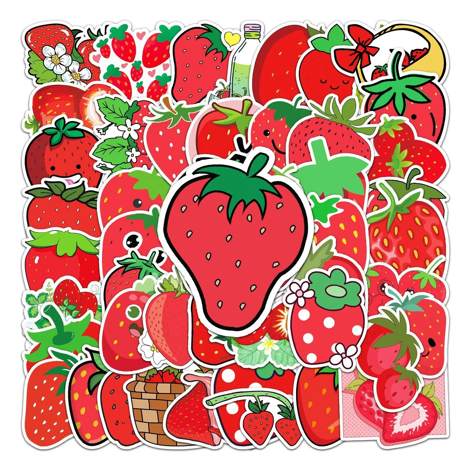 50 Sheets Strawberry Stickers, Waterproof Vinyl Fresh Strawberry Decals, Ideal for Skateboards, Fridges, Laptops, Phones, Suitcases, Fashion Stickers