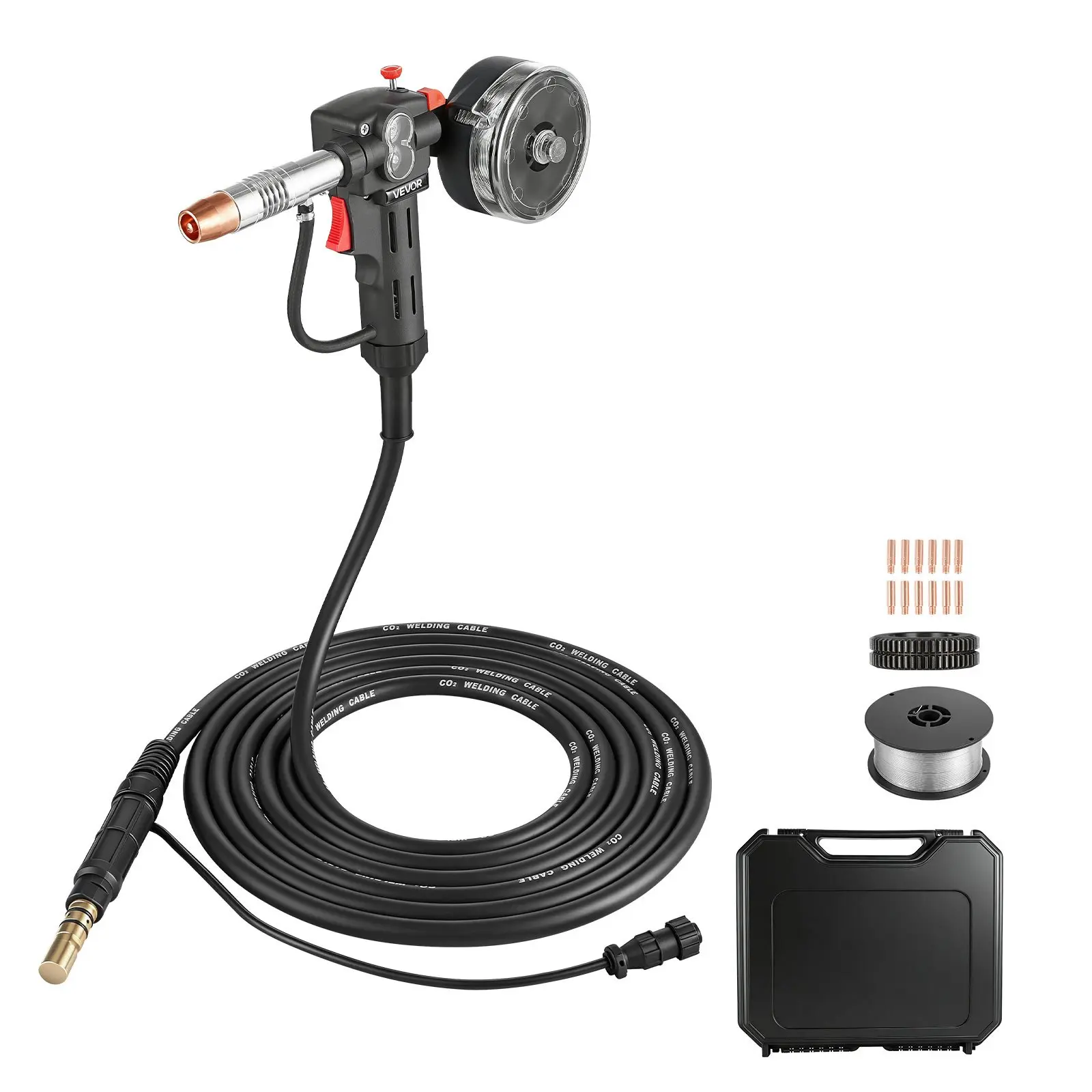【DealsForYouDays】VEVOR 150A Aluminum MIG Spool Gun for Mig Welding, XLSPML150 Compatible, Miller Spoolmate 150 Replacement, 20FT Copper Cable, Wire Feed Function, 11PCS Contact Tips, ER4043 0.035" Wire, Toolbox