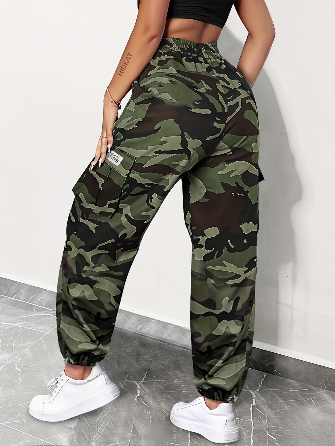 Women'S Camo Cargo Pants - Loose Fit Trousers with Drawstring Waist, Non-Stretch Fabric for Everyday & Outdoor - All-Season Casual Pants for Women, Outdoor Clothing, Relaxed Fit Trousers, Durable Construction, Jogger Style, Comfortable Wear