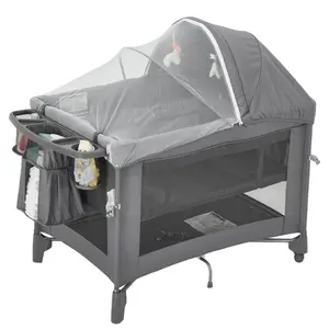 Garvee 5-in-1 Portable Baby Bassinet and Playpen – Bedside Sleeper Crib with Wheels, One-Push Setup, Diaper Changer, Comfy Mattress, Rotating Toy Bar, Insect Net – For Newborns, Infants & Toddlers