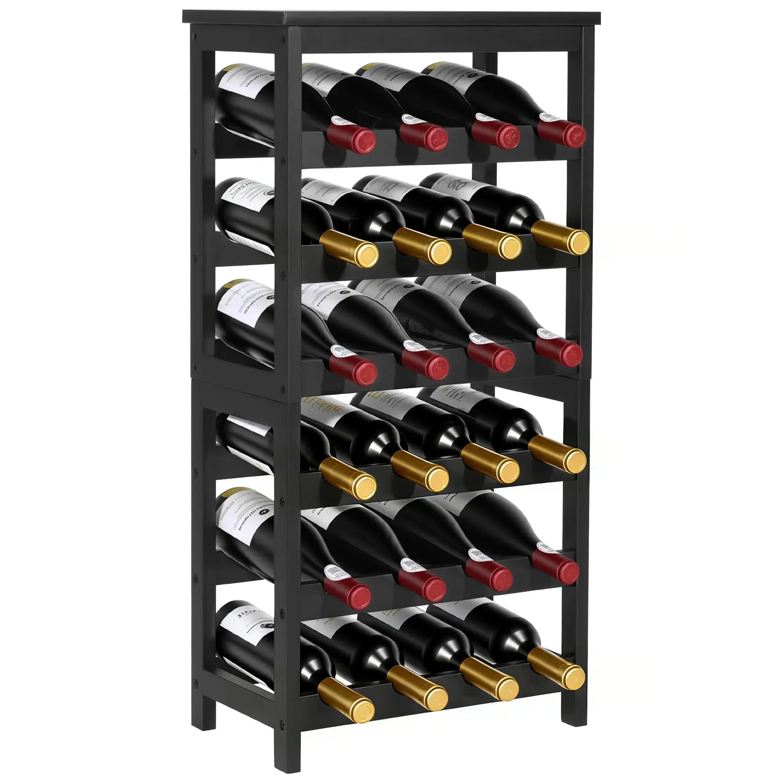 VEVOR 24 Bottle Detachable Wine Rack, 6-Tier Wine Bottle Holder, Freestanding Floor Display Wine Storage Shelves with Table Top, For Kitchen, Cellar, Bar, Dining Room, Living Room, Black