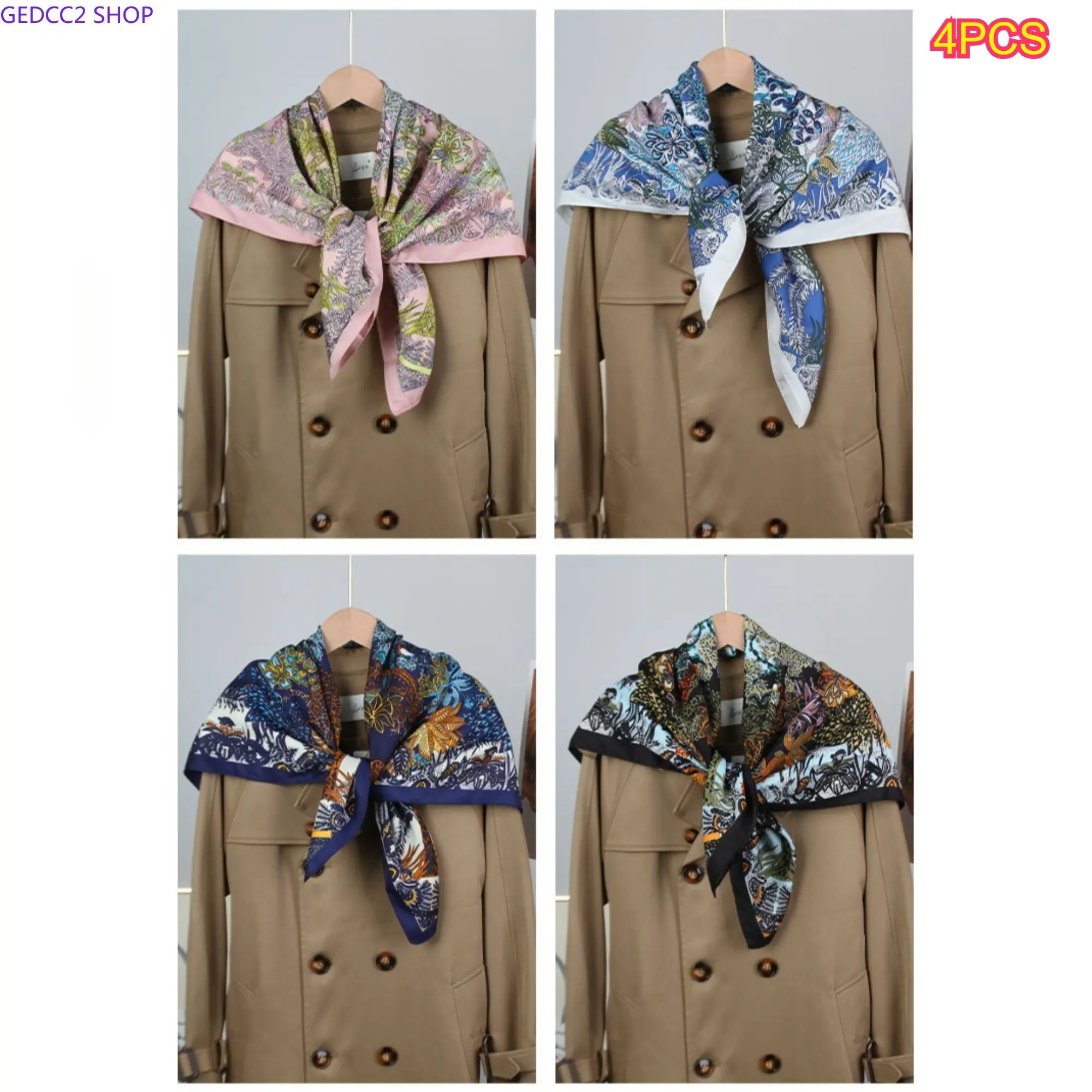 Floral Twill Silk Scarf for Women, Large 90x90cm Soft Square Shawl, Multi-Wear Luxury Fashion Accessory for Daily Wear, Everyday, 90*90Cm, Women's Fashion, Female, Cotton