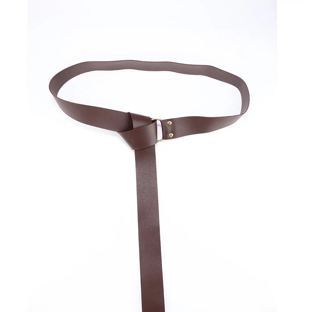 Effortless Long Medieval Leather Ring Belt Brown Renaissance Viking Knight O-Ring Tie Belt Adjustable Knot Waist Strap Halloween LARP Cosplay Renaissance Faire Accessories