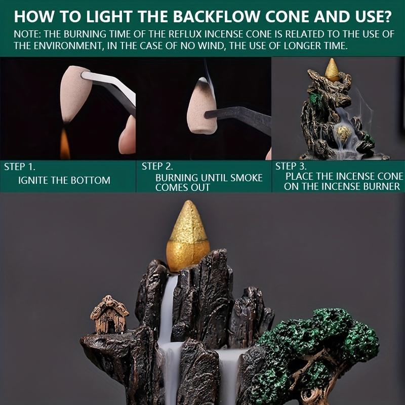 Incense Burner, 1 Set Creative Waterfall Design Incense Burner with 60pcs Incense Cones, Home Decor Ornament, Desktop Decoration for Living Room Bedroom, Freshener