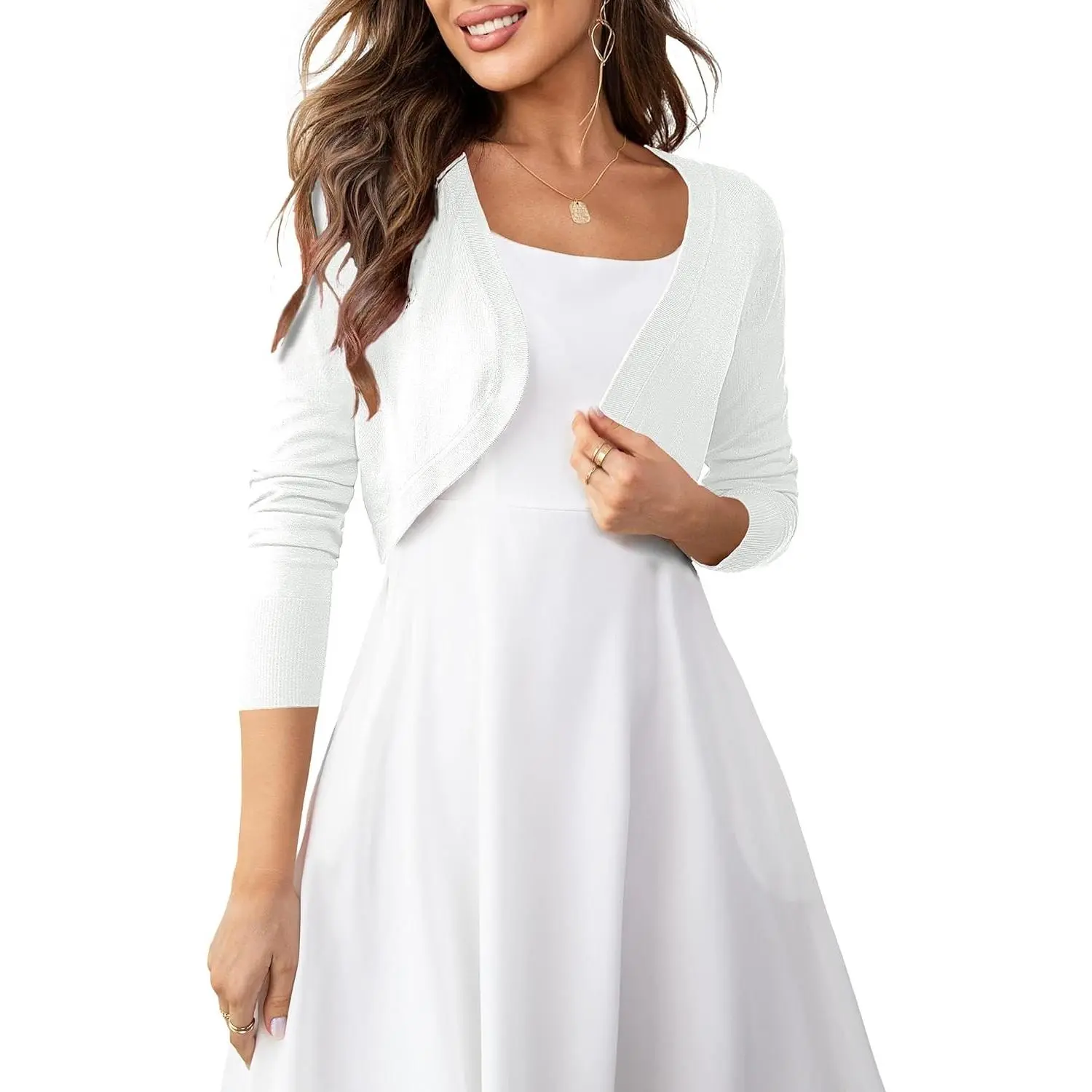 Women's Cropped Cardigan Bolero Shrug Open Front Sweater Long Sleeve - Casual Lightweight Knitwear for Daily Wear