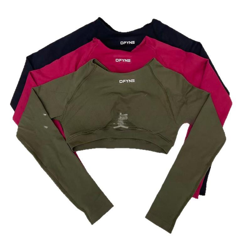 Women's DFYNE Impact Long Sleeve Crop Top, Seamless Open Back Yoga Tops, High Waist Workout Shirts for Gym