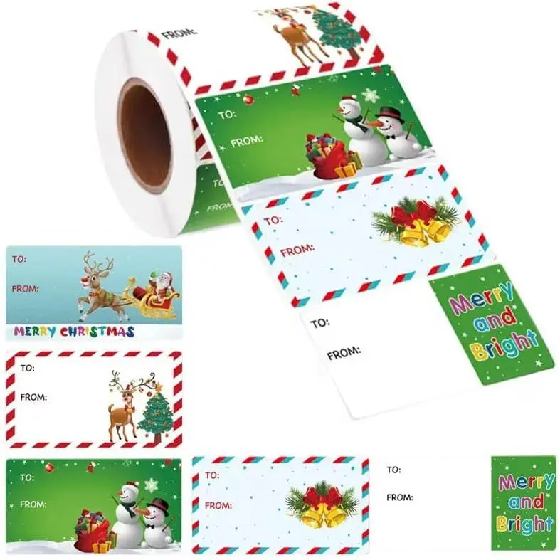Tags for Presents -500 Pcs Christma Gifts Tag Stickers By , 3 * 1.6 inch Self Adhesive Christmas Decorations Name Labels Stickers Suitable for Christmas Holidays, Birthdays, Weddings Etc