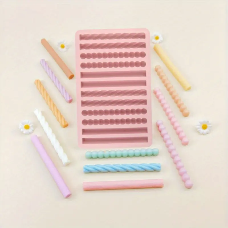 12-cavity 3D multi-functional long strip biscuit cake mold, soft candy silicone mold, ice tray mold, food-grade baking utensil, multi-purpose mold design | durable silicone material