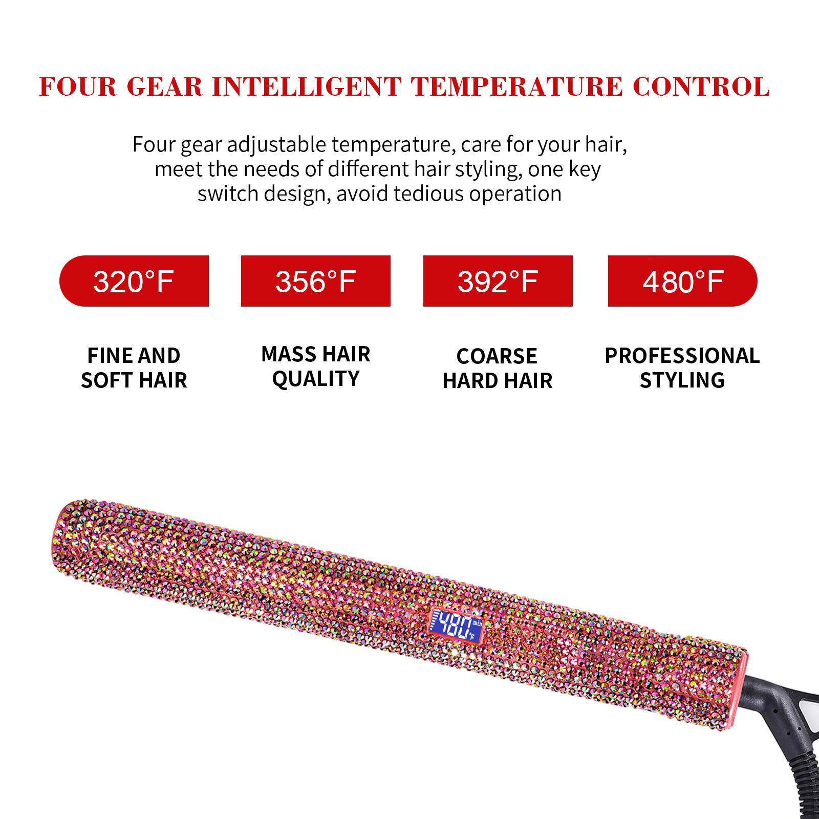 1 set Bling Rhinestone Decorated Hair Straightener,Crystal Diamond Professional Salon 480F Hair Flat Iron, Titanium Flat Iron, Silk Press, Hair Styling Tool