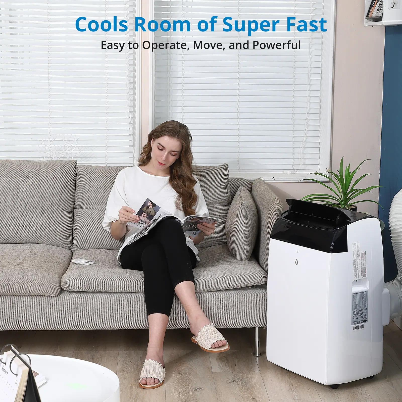 OUTGOODS 12000 BTU 3-in-1 Portable AC Unit, Built-In Dehumidifier-Cooling Fan Combo (79.2 pt/day), Timer, Auto Shut-Off, Easy-Move Freestanding AC, Remote Control, Easy-Install Full Window Mount Exhaust Kit, Cools Up to 550 Sq Ft for Home Bedroom, Hose, S