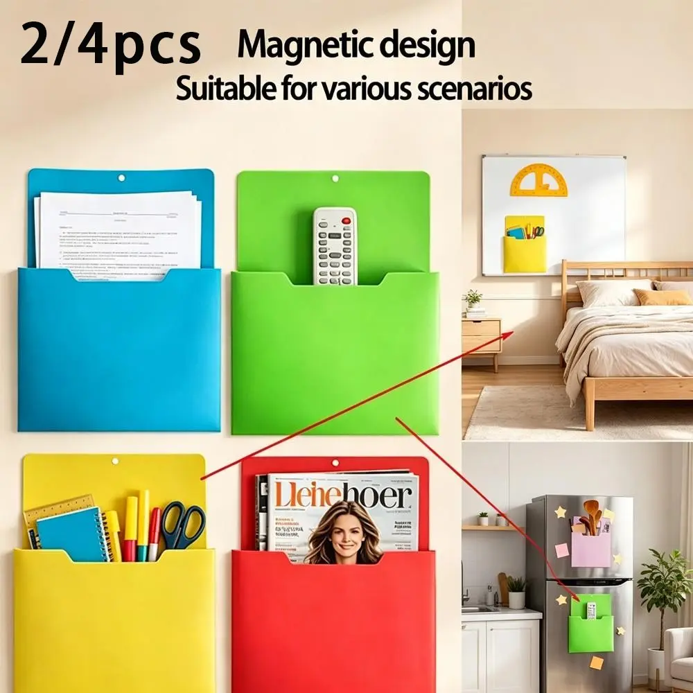 2/4pcs A4 Magnetic Fridge Folder, Floating Shelf, Magazine Holder, Deep Slot Design, Multi-Functional Storage for Refrigerator, Blackboard, Wall