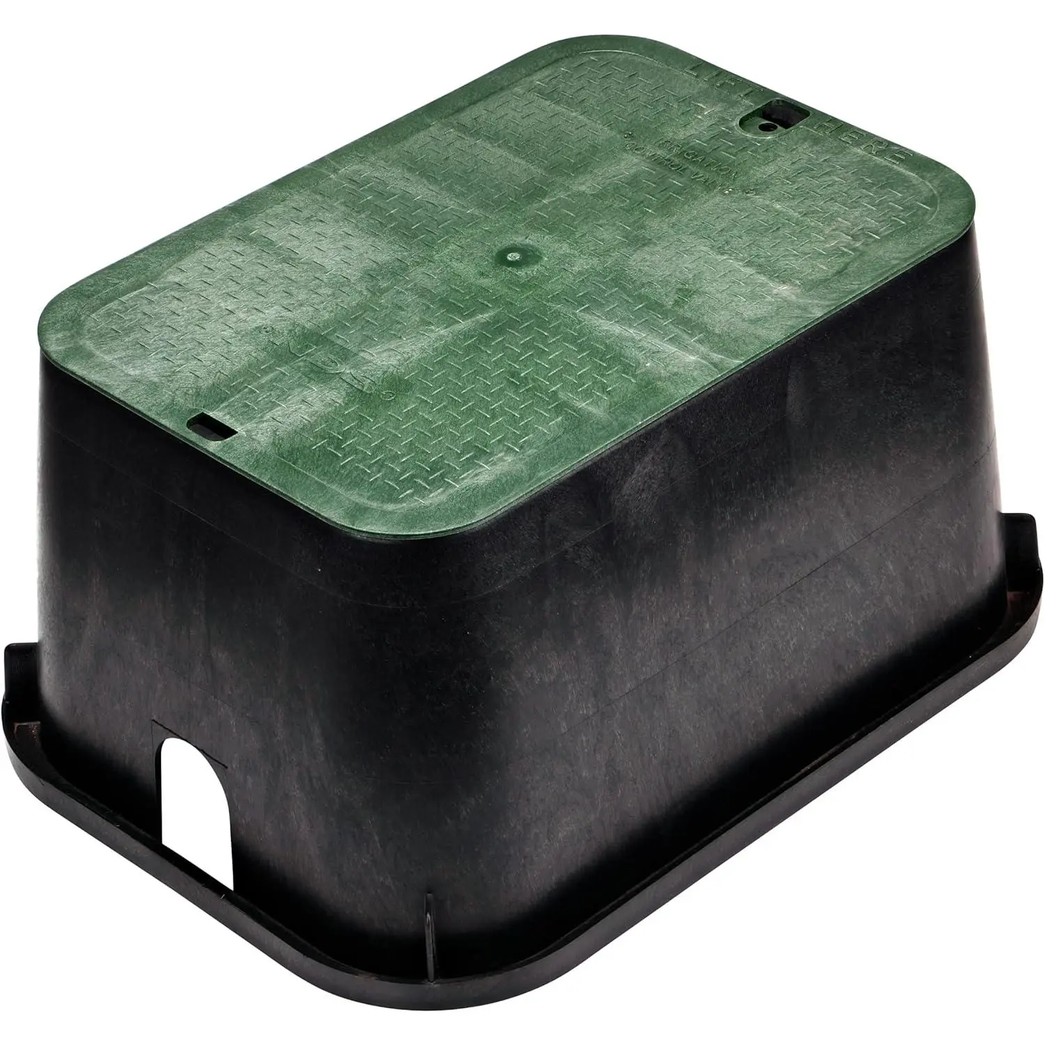 117BC* 15 in. X 22 in. Rectangular Jumbo Valve Box & Cover, 12 in. Height, Irrigation Control Valve Lettering, Black Box with Green Overlapping Cover, Black/Green