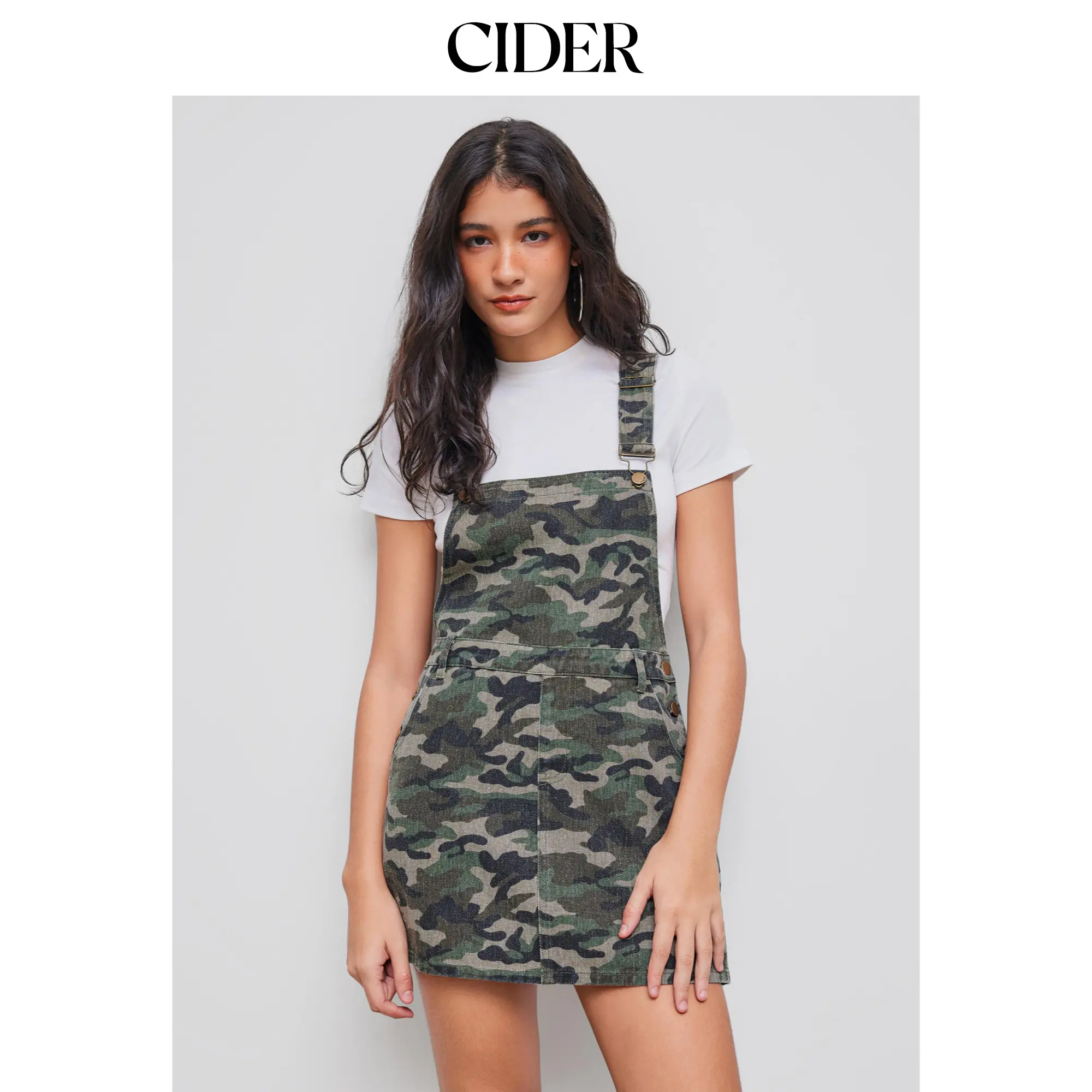 Cider [size 0-10] Denim Camo Buckle Up Pocket Mini Dress SummerFinds