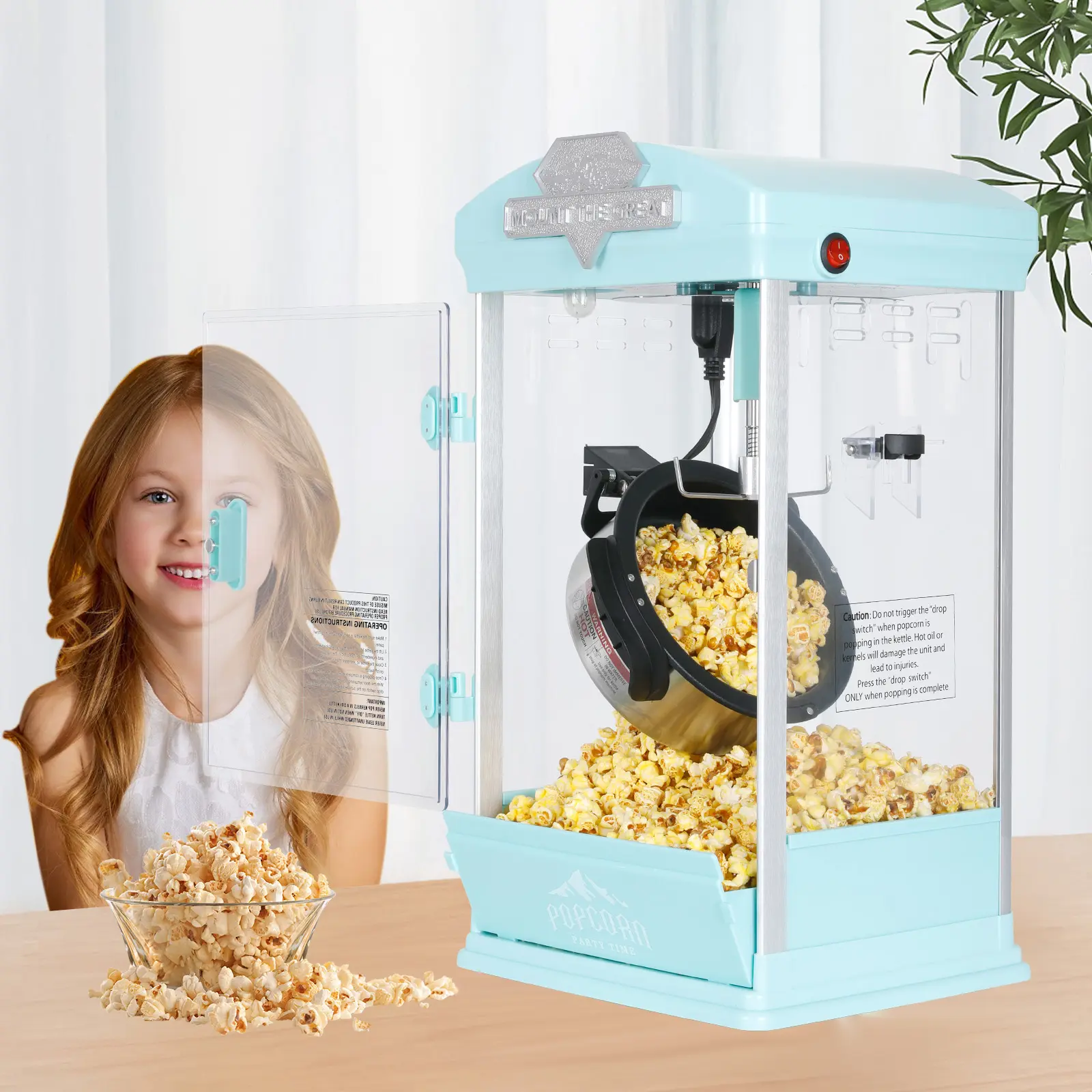 ARCH Portable Popcorn Maker Machine 8 Ounce Kettle Countertop Popper with Warming Deck, Green Plastic, for Home Theater, Parties, Events, Includes 3 Serving Spoons, Compact Design, 5-6 Servings per Batch, Green Color Options, Plastic Material