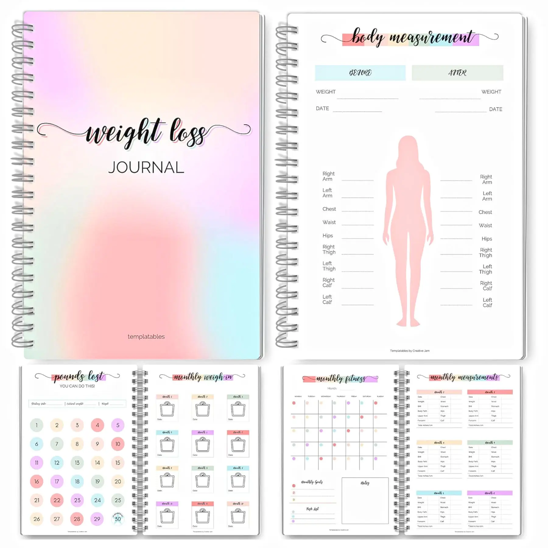 12-Month Weight Loss Journal, Weight Loss and Body Measurement Log, Weight and Body Measurement Tracking Chart, Professional Weight Loss Tracking Manual, Planners, A5 Size (Rainbow Edition), Visual Appeal, Progress Tracking, Accountability, Engaging