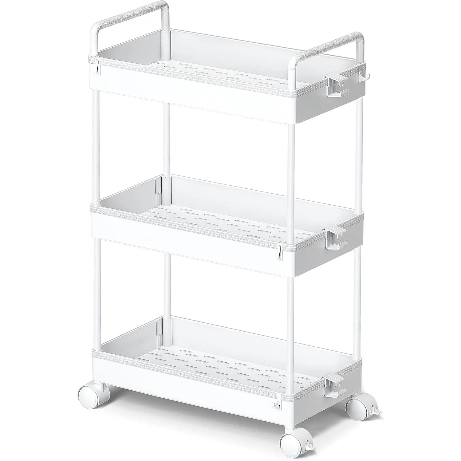 White 3-Tier Slim Rolling Storage Cart with Rolling Wheels - Plastic Utility  for Postpartum Baby Diaper, Snack Craft Use in Narrow Spaces like Bathroom, Kitchen