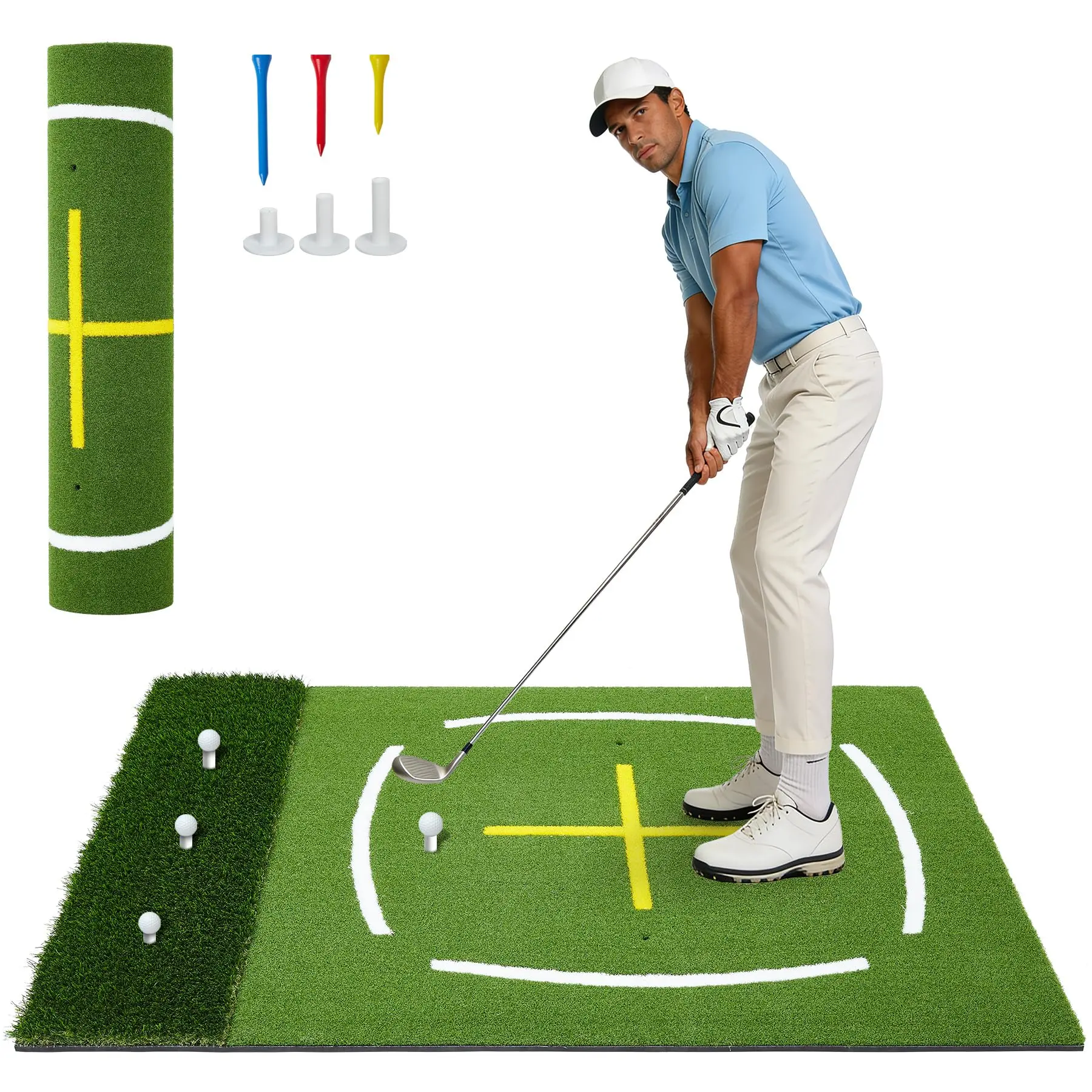 Dual Turf Golf Mat 5x4 ft, Thickened Golf Hitting Mat with Rough Artificial Grass, for Backyard Garage Indoor & Outdoor Swing, Chipping Practice, Ideal Gift for Golfers Men Dad