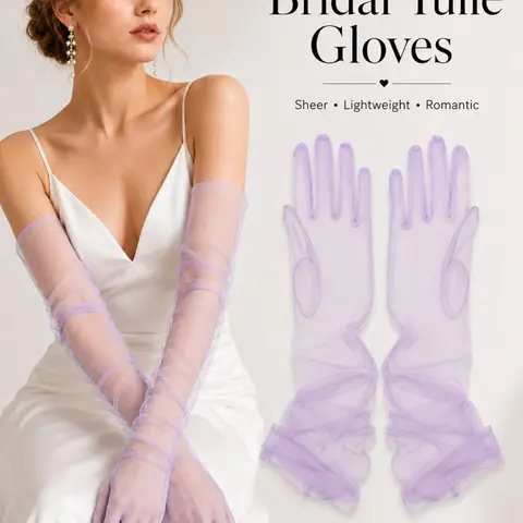 21.6 Long Lightweight Elegant Bridal Opera Gloves, Sheer Tulle Gloves, Long See-Through Ruched Mesh Gloves, Romantic Ruched Mesh Formal Gloves for Wedding Ceremony, Engagement & Bridal Shower