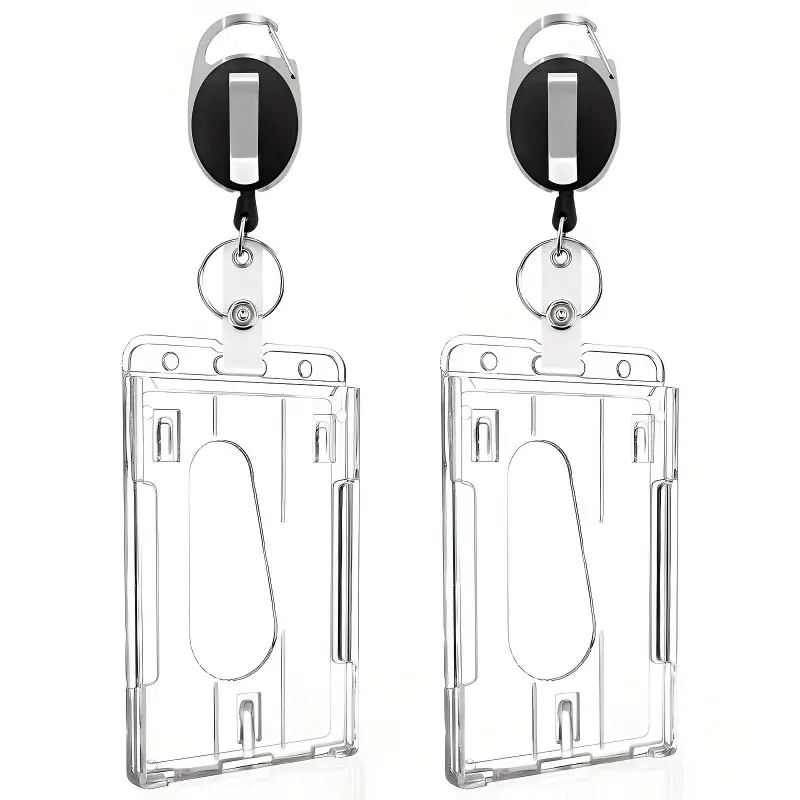 2pcs Heavy-Duty Transparent Badge Holders with Retractable Clip - Scratch-Proof, Secure Snap Closure for IDs, Driver's License, Bank Cards - Durable and Convenient for Students and Professionals, Retractable Badge Holder, Badge Reels Retractable