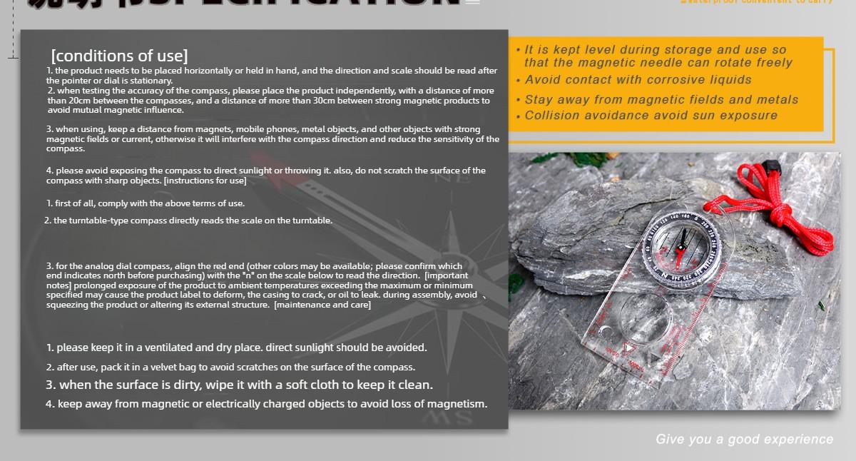Outdoor compass map ruler student teaching aid compass oriented with magnifying glass scale