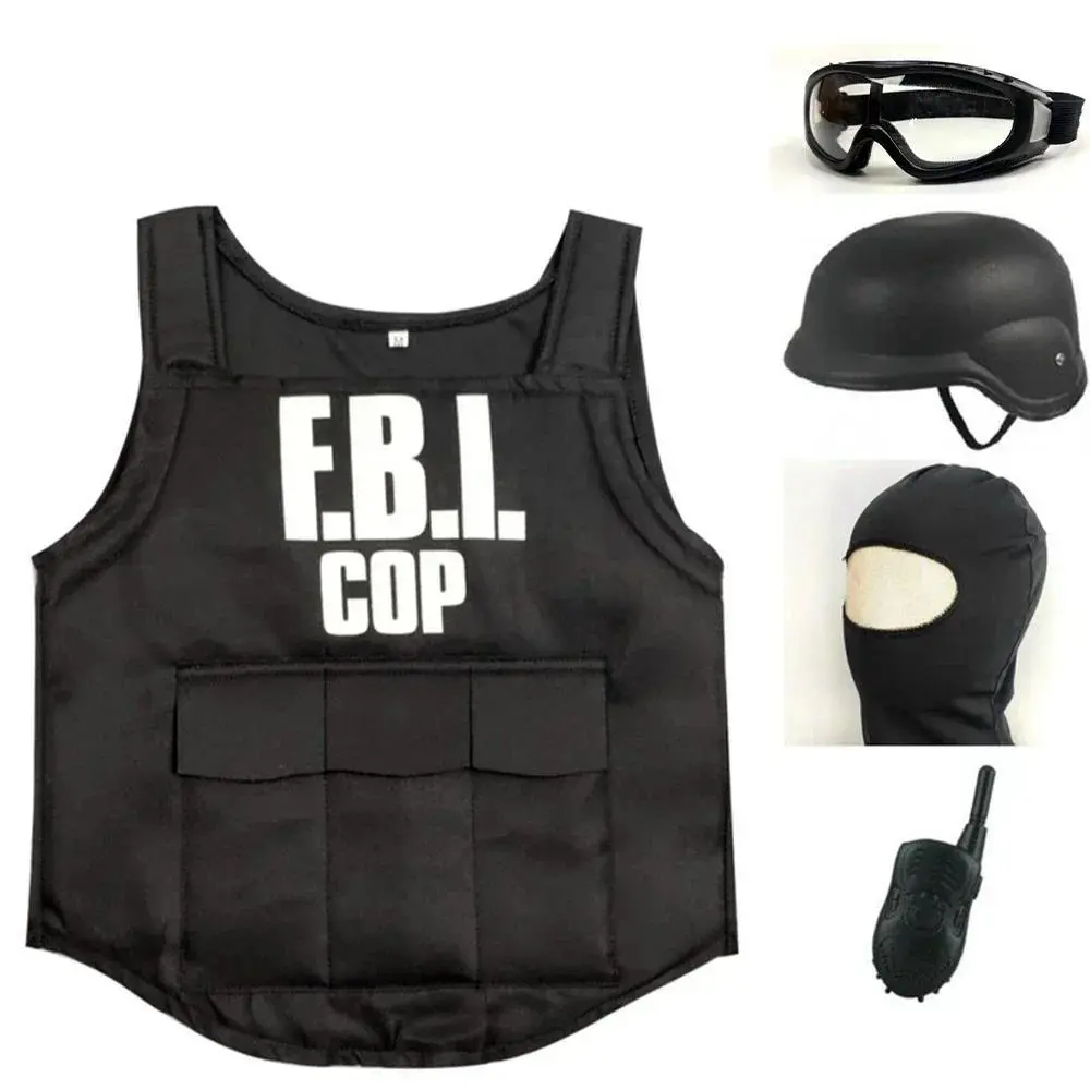 Kinderen Fbi Swat Kostuums Cosplay Kleding Halloween Kerst Carnaval Verjaardagscadeau Mini Kogelvrij Vest Helm Swat Pak