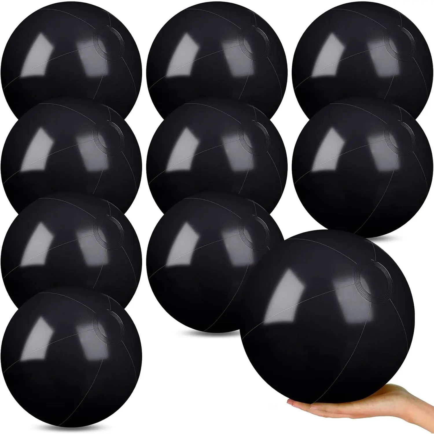 10 Pack Black Beach Balls - 12 Inch Blow Up Inflatable Floating Balls for Kids, Summer Pool Parties, Outdoor Activities & Birthday Decorations