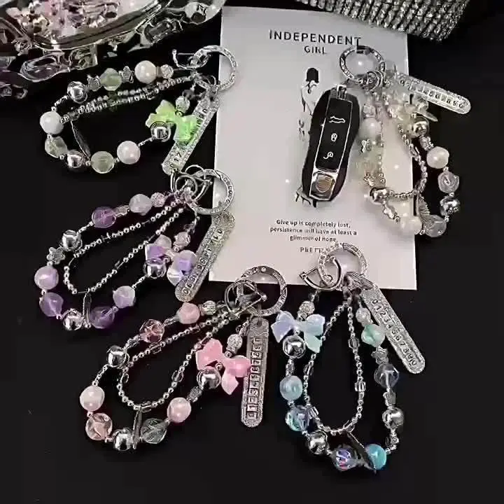 White Beaded Phone Lanyard for Women, Stylish Wristlet Strap with Rhinestone Butterfly & Number Plate Charms, Adjustable Keychain, Anniversary Engagement Gift, Christmas, Memorial Day, Lanyard Keychain, Women Unisex