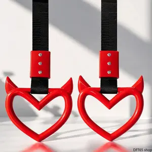 2 Pack Devil Horn Red Heart Handle Keychain Set Polished Alloy Smooth Edges Light Mini Profile Detachable Split Ring For Auto Interior Exterior Decor Daily Bag Hanging Vehicle Cute Decorative Charm Accessory