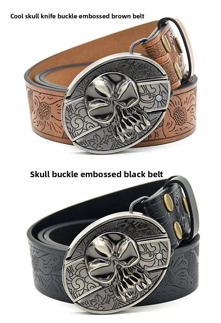 Men's belt, featuring embossed patterns, smooth buckle, personalized student fashion prints and engraved designs