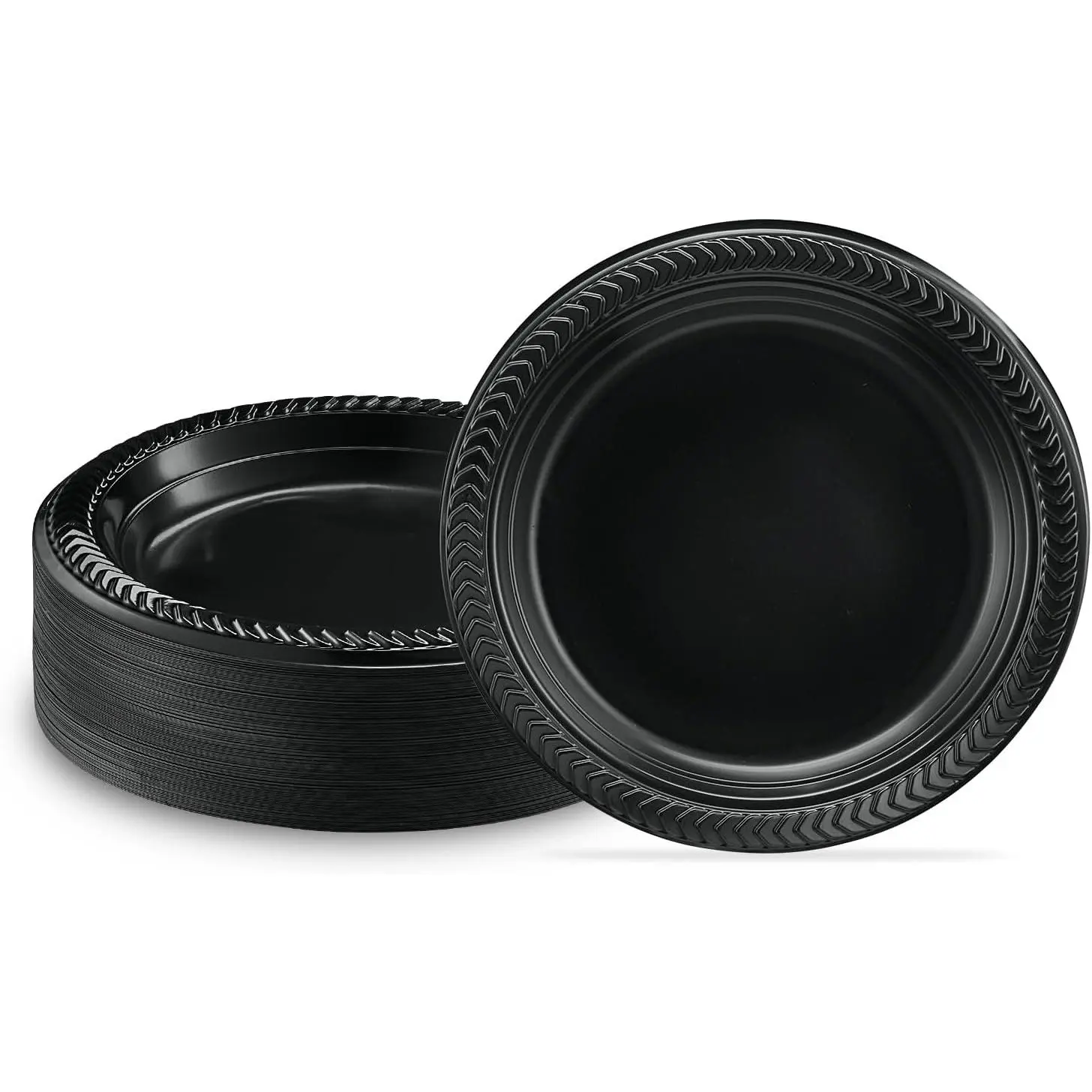 100 count Small Black Plastic Plates, Light Weight 6 Inch Plastic Dessert Plates, Disposable for Party and Wedding