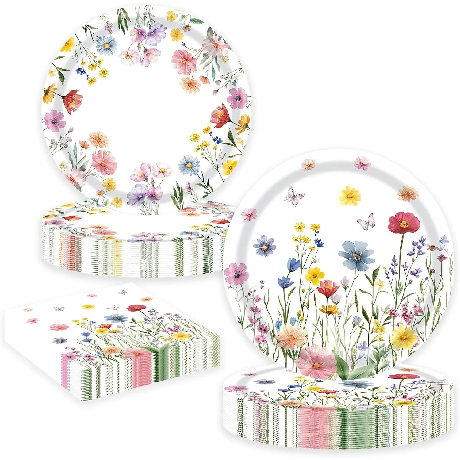 60 count Wildflower Party Supplies Flower Paper Plates and Napkins Spring Floral Theme Decoration Tableware for Birthday  Shower Wedding Picnic Afternoon  Garden Party Serve 20 Guests