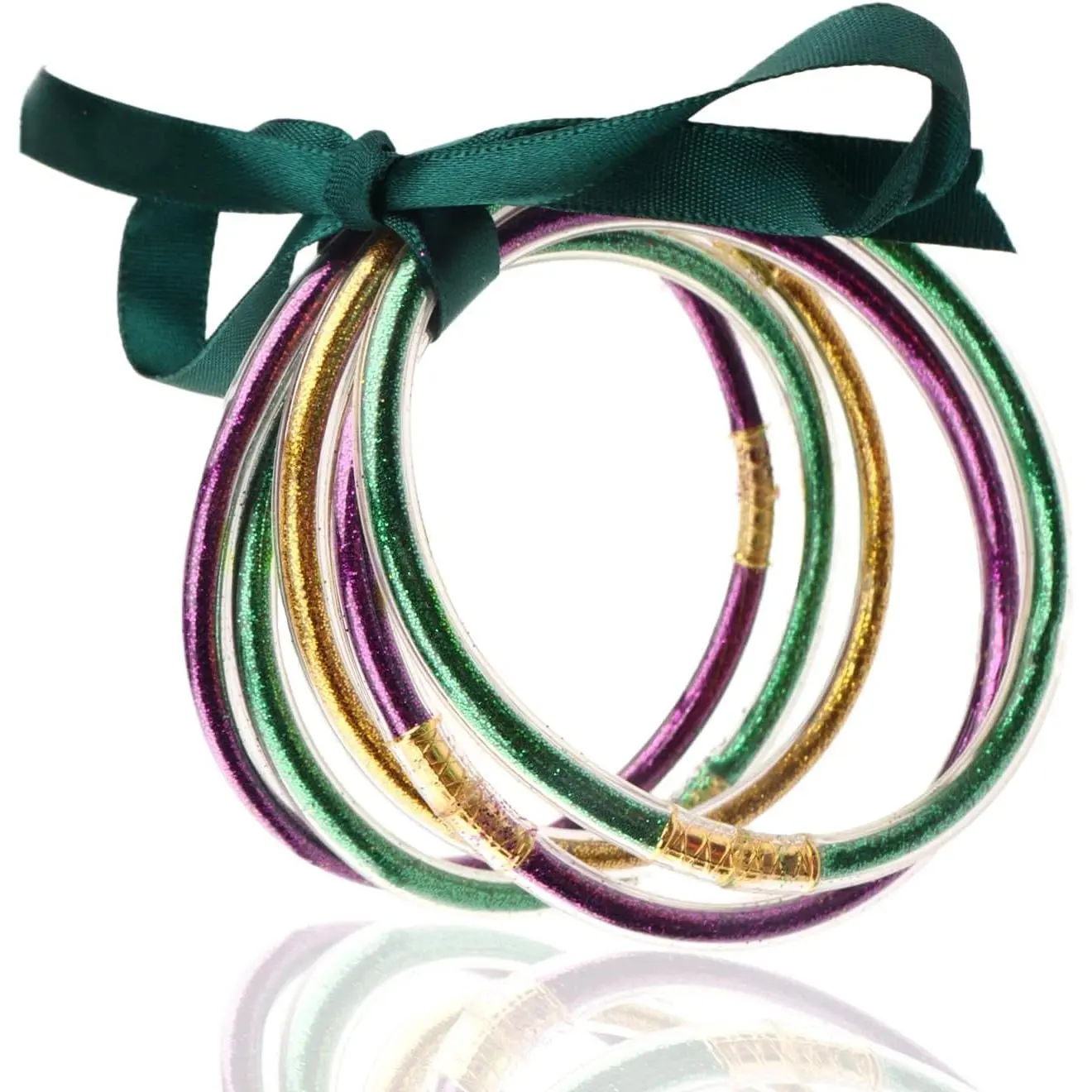 Mardi Gras Glitter Jelly Bangles Glitter-Filled   Bracelets Set  Green  Buddha Bracelets for Party Favors Gifts