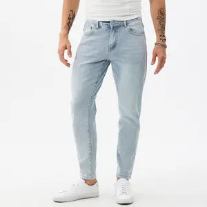 Men's Extreme Motion Slim Straight Leg Jean,Slim Fit Tapered Jeans,Light Wash Stretch Denim Pants,Classic Clean Fit Straight-Cut Slim Jeans,Summer Casual Light Blue Trousers summerwins