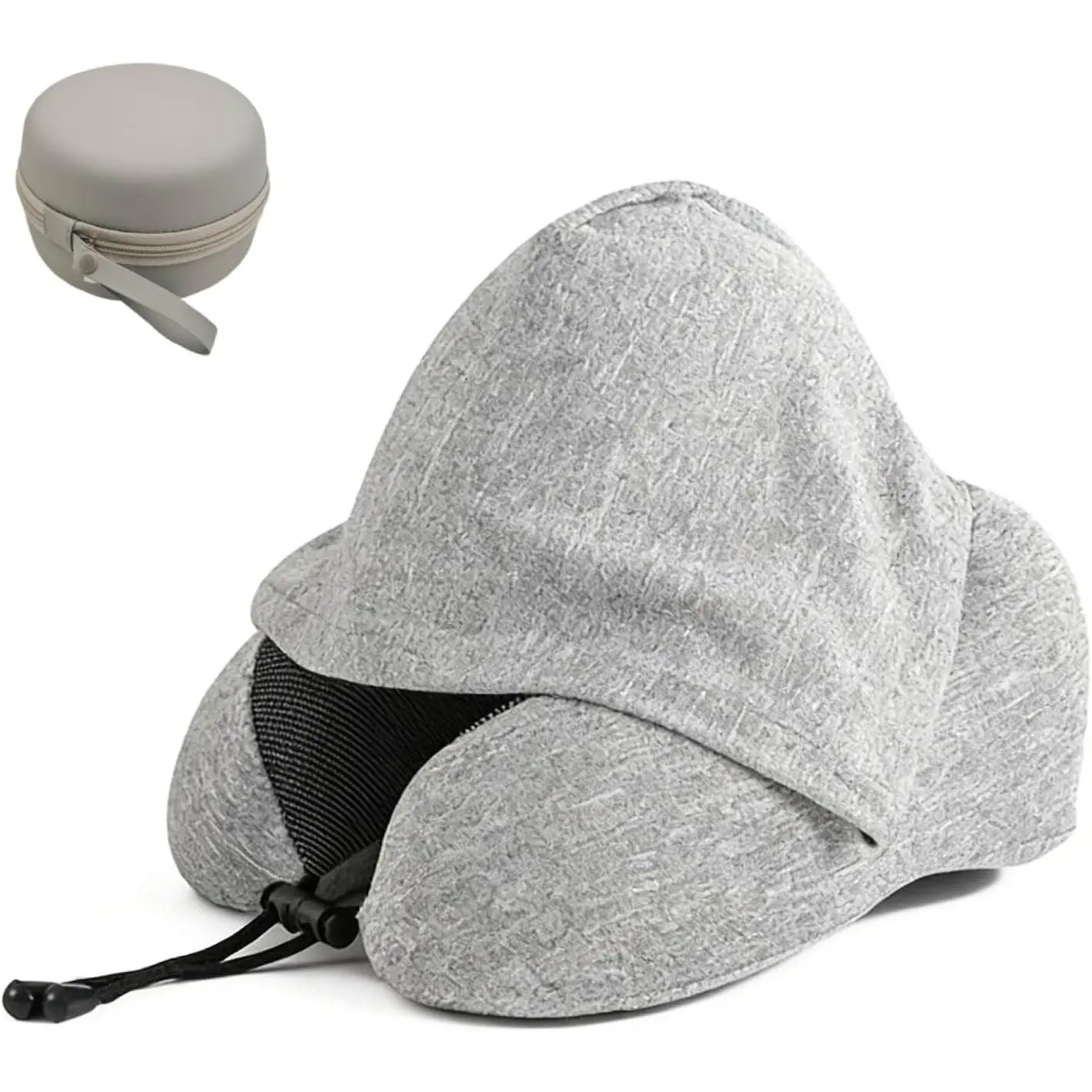 Travel Neck Pillow with Hood and Case, Airplane Pillow for Long Flights, Chin & Removable Washable Cover for Car, Office, Train, Gift for Men and