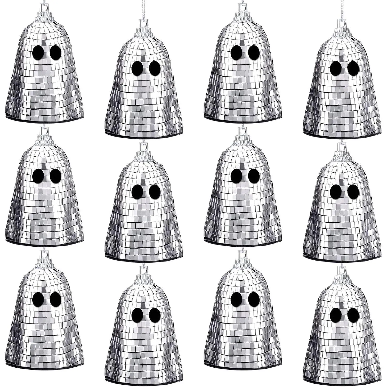 12 count Summer Halloween Disco Ghosts Decor Halloween Ornament  Mirror Disco Skeleton Tabletop Centerpiece for Holiday   Props  Party Decorations (Sliver)