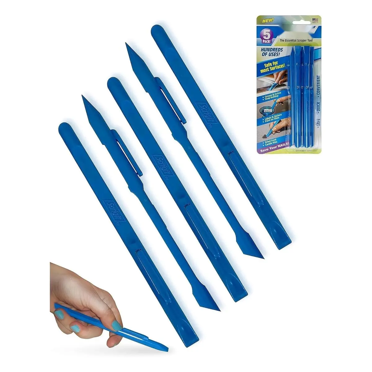 5 Pack Plastic Scraper Tool, No-scratch Multi-use Scraping Tool for Removing Food, Labels, Stickers, Paint, Grease, Easy to Hold, Reaches Tight Spaces and Crevices