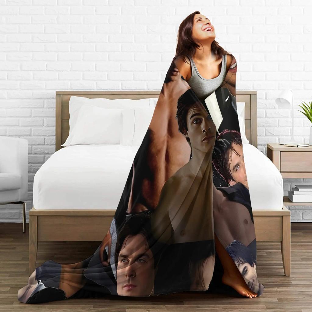 The Vampire Diaries Damon Salvatore  TV Series Blanket  Picnic Flannel Throw Blanket For Home Decor Soft Quality Bedspread Gift  Soft and lightweight, a must-have for every family