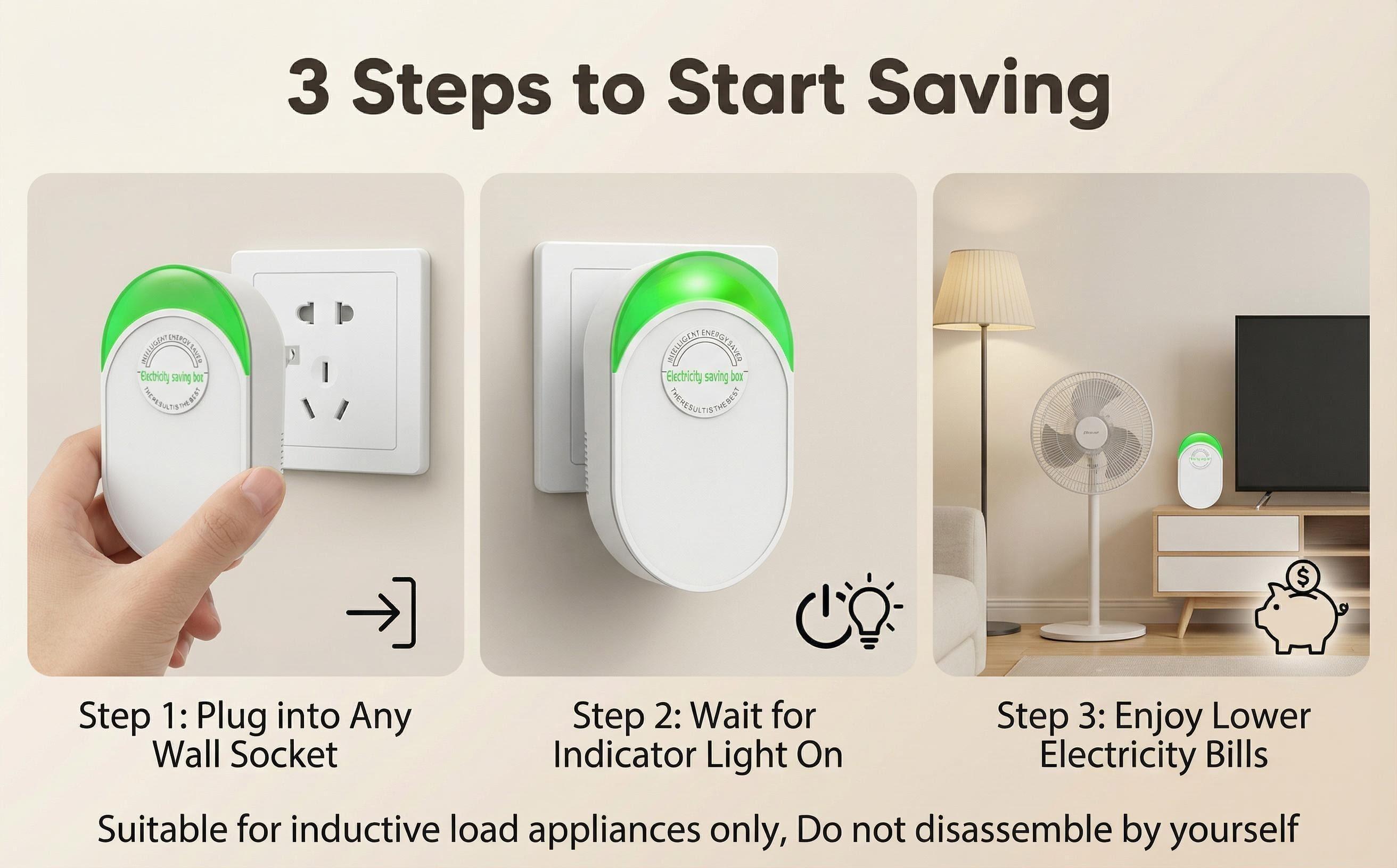 2026 Upgraded Plug-in Power Saver Box with Standard US Plug, Supports Wide Voltage Input from 90V to 250V for Bedroom Kitchen Office