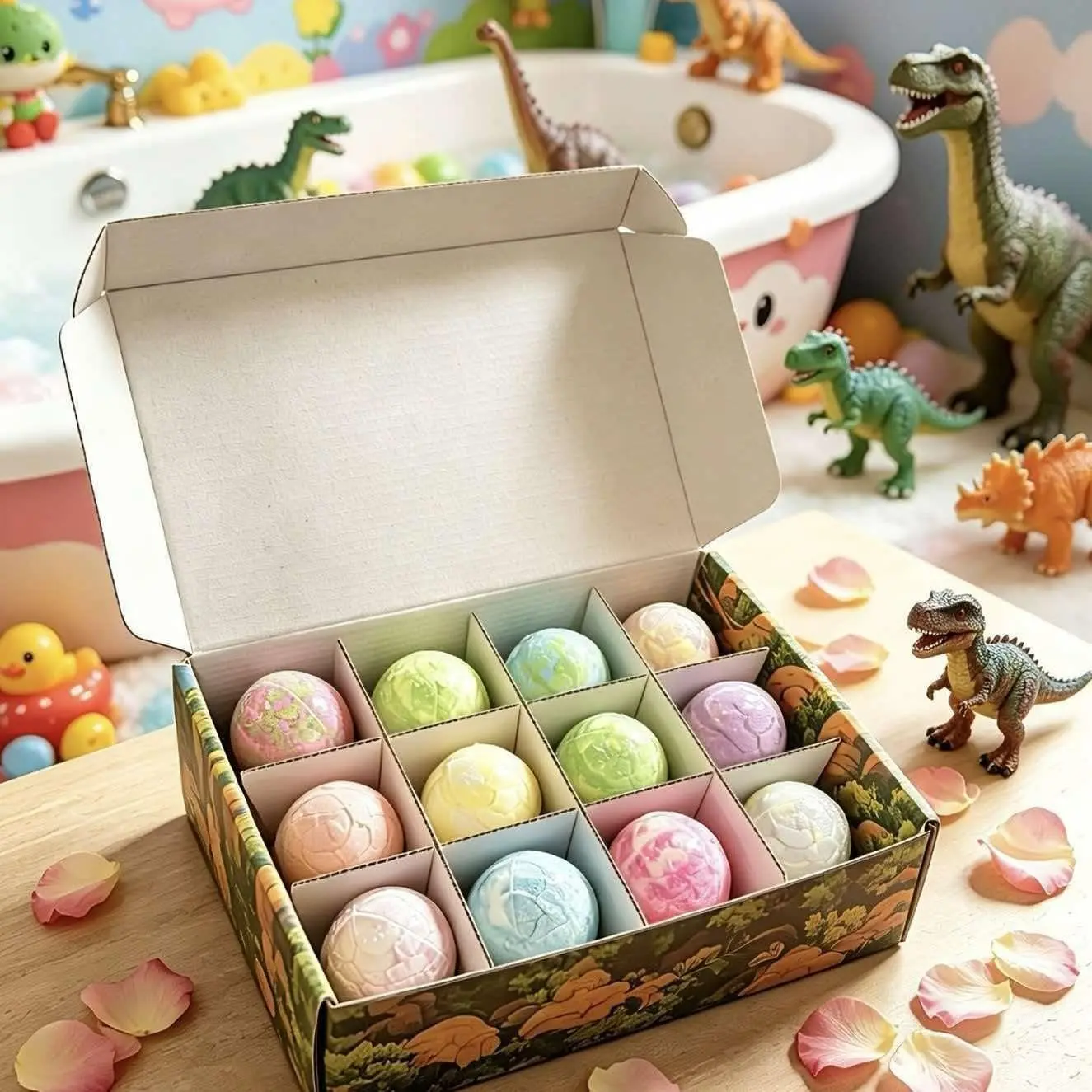 Kids Fizzy Bath Bomb Dinosaur Egg Theme, Surprise Hidden Dinosaur Toy Inside, Natural Bath Fizz Ball Children Shower Gift Set