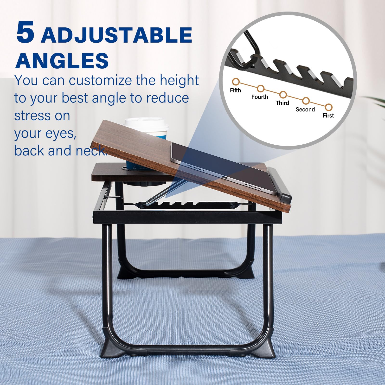 Foldable Adjustable Lap Desk Stand, Portable Bed Table Laptop Desk Breakfast Tray for Eating, Reading, Working in Bed & Sofa  bed  multifunctional  tray table