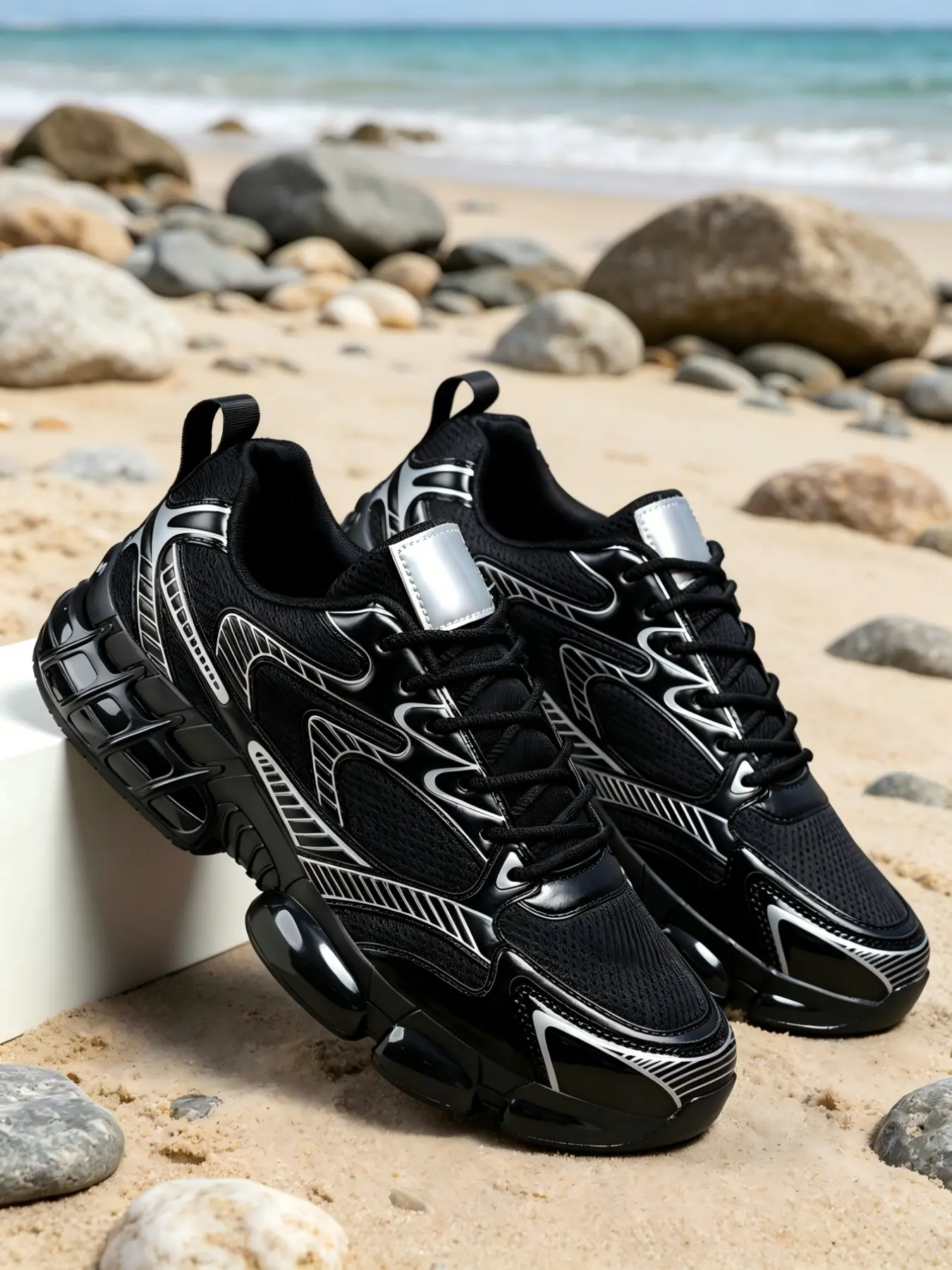 Men's Silver Color Chunky Sneakers, Fashion Running Sneakers, Breathable Mesh, Air Cushion Sole, Anti-Slip, Outdoor Running, Streetwear, All Seasons