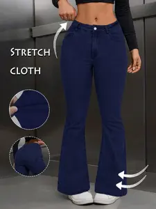 Gilipur Women High Waist Stretch Flare Jeans, Butt Lifting Slim Bootcut Denim Jeans, Y2K Streetwear Trousers, Multiple Colors
