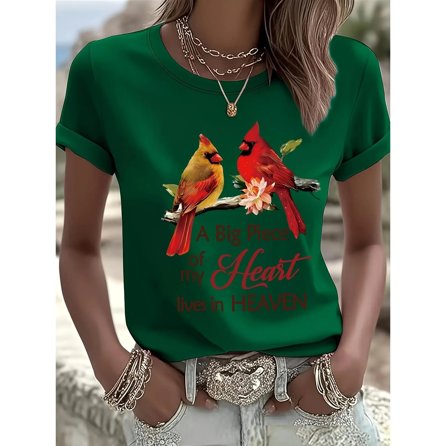 Menswear Men's Bird Print Short-Sleeve Crew Neck Casual T-Shirt - Polyester Fabric, Grunge Vintage Acid Washed All Over Graphic, Spring Summer Top for Car Enthusiasts, Machine Washable